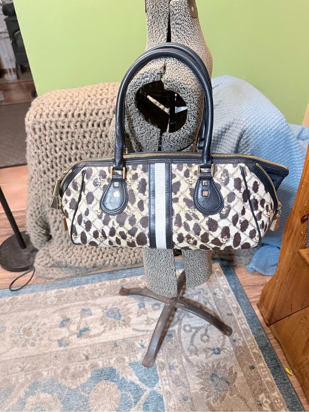 LAMB Neutral Animal-Print Dome Satchel with Black Trim